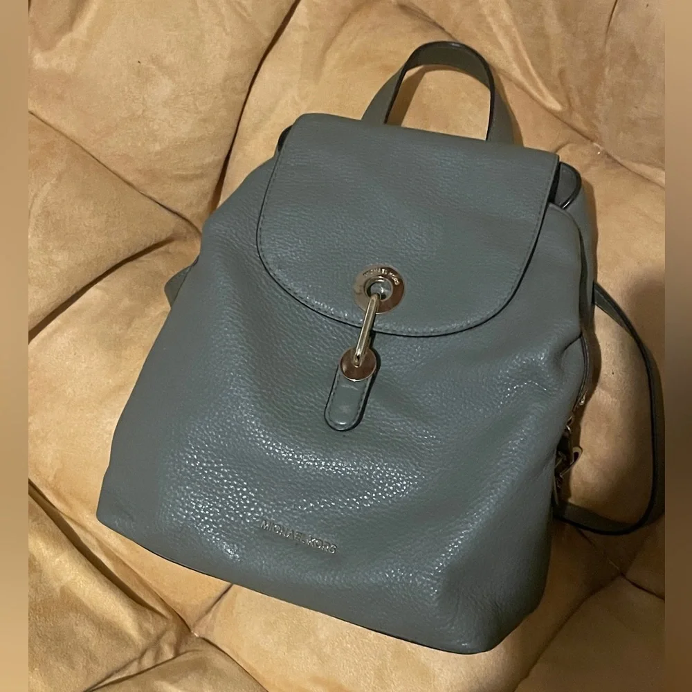 Michael Kors Sage Green Leather Raven Backpack - Picture 4 of 6